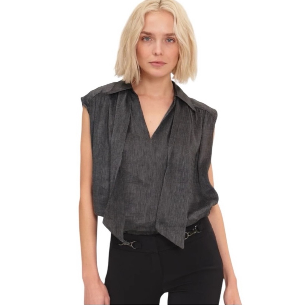HARSHMAN Silk blend Lucille‎ blouse in charcoal stripes